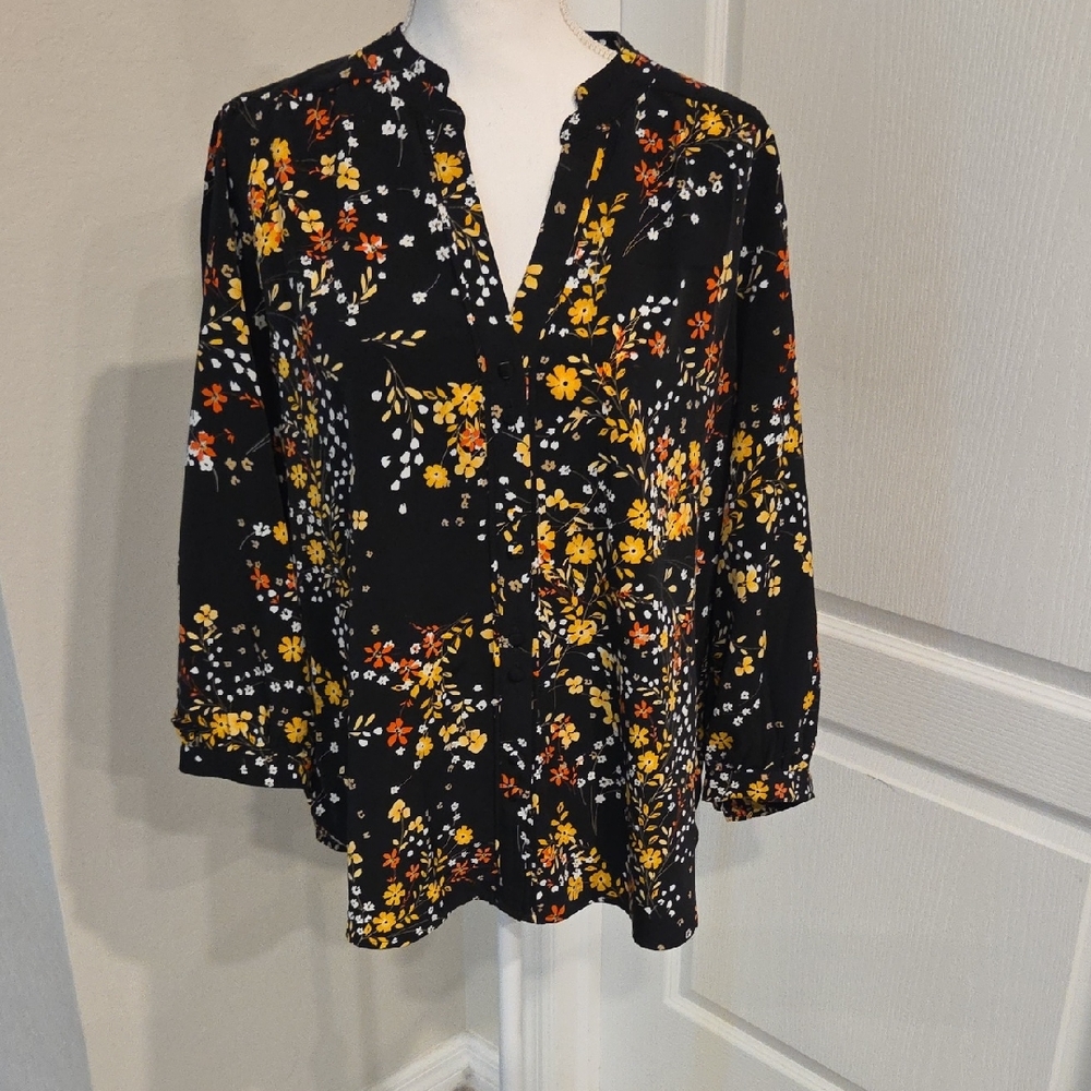 Karl Lagerfeld Black Blouse with Floral Design